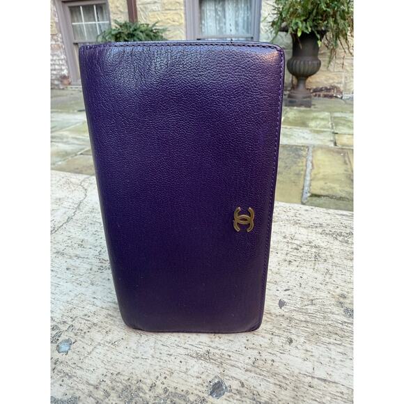 Chanel Purple Leather Long Yen Wallet EUC - Picture 1 of 10
